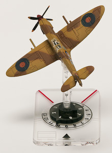 A Spitfire in a climbing bank on a gimbal mount.